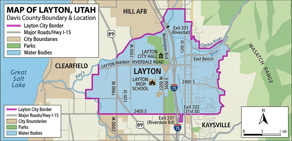 Map of Layton, Utah — Gold's Landscaping service area in Davis County