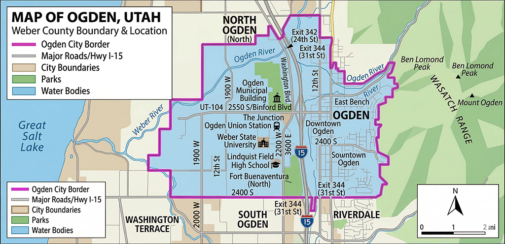 Map of Ogden, Utah — Gold's Landscaping service area in Weber County