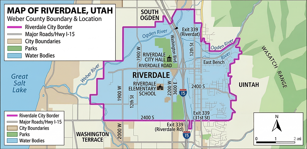 Map of Riverdale, Utah — Gold's Landscaping service area in Weber County