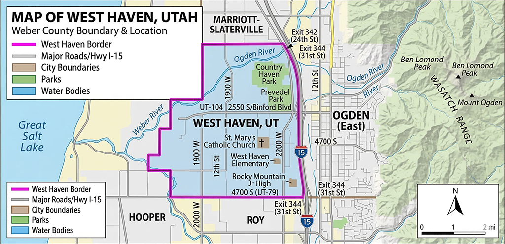 Map of West Haven, Utah — Gold's Landscaping service area in Weber County