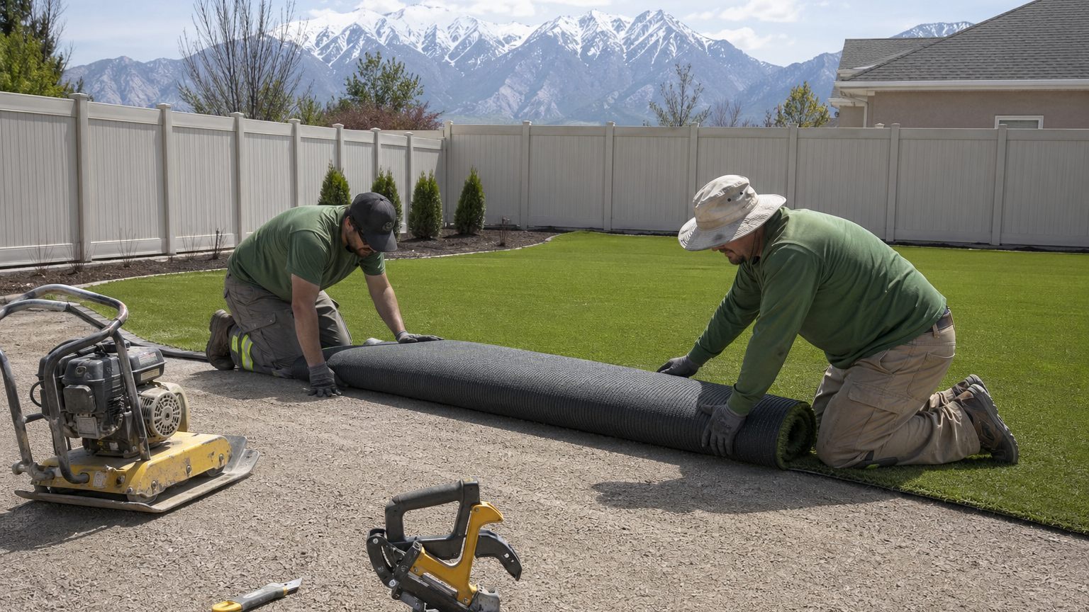 Artificial turf base preparation and installation process with compacted aggregate