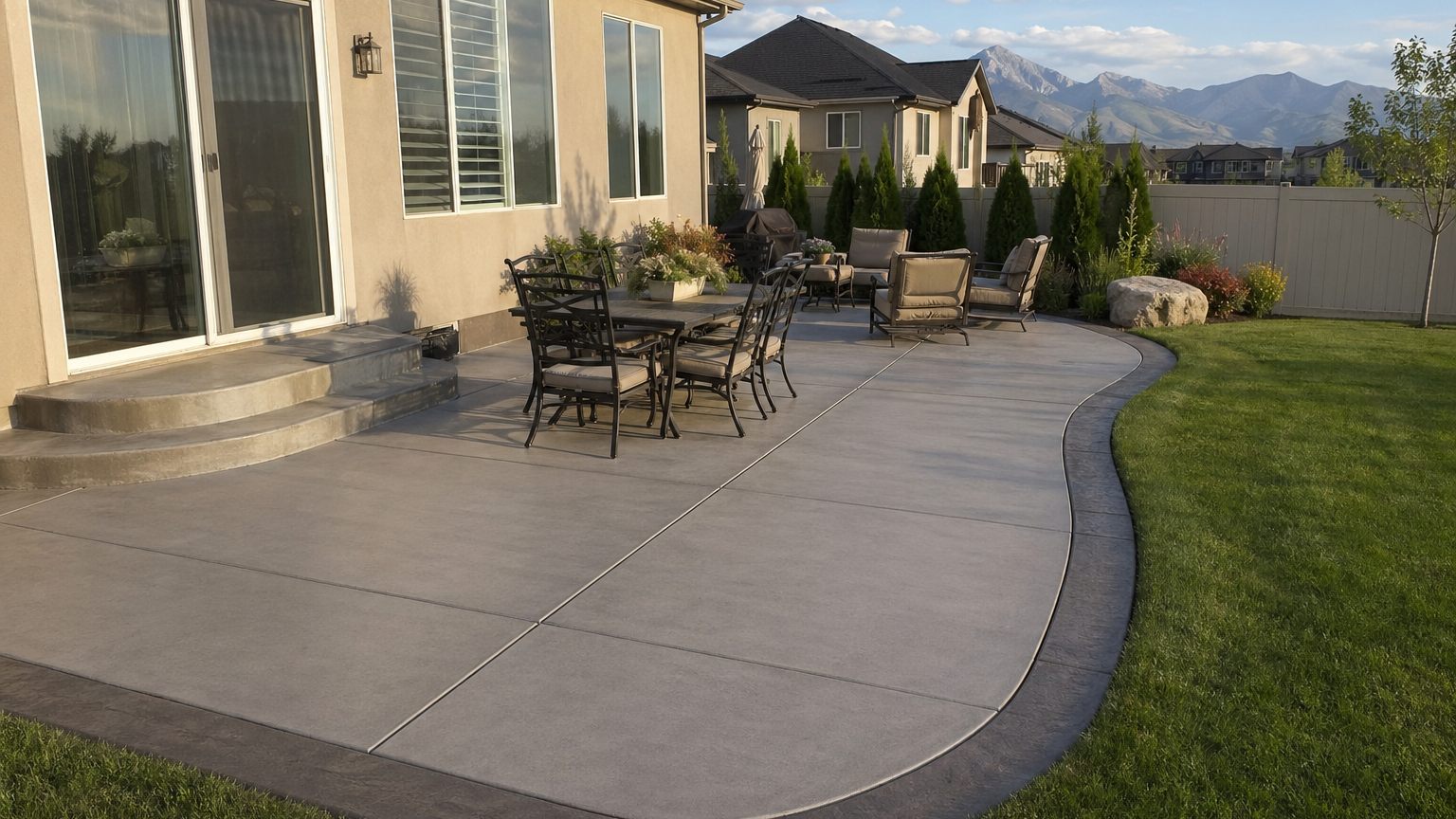 Finished concrete patio and flatwork with clean joints in Utah