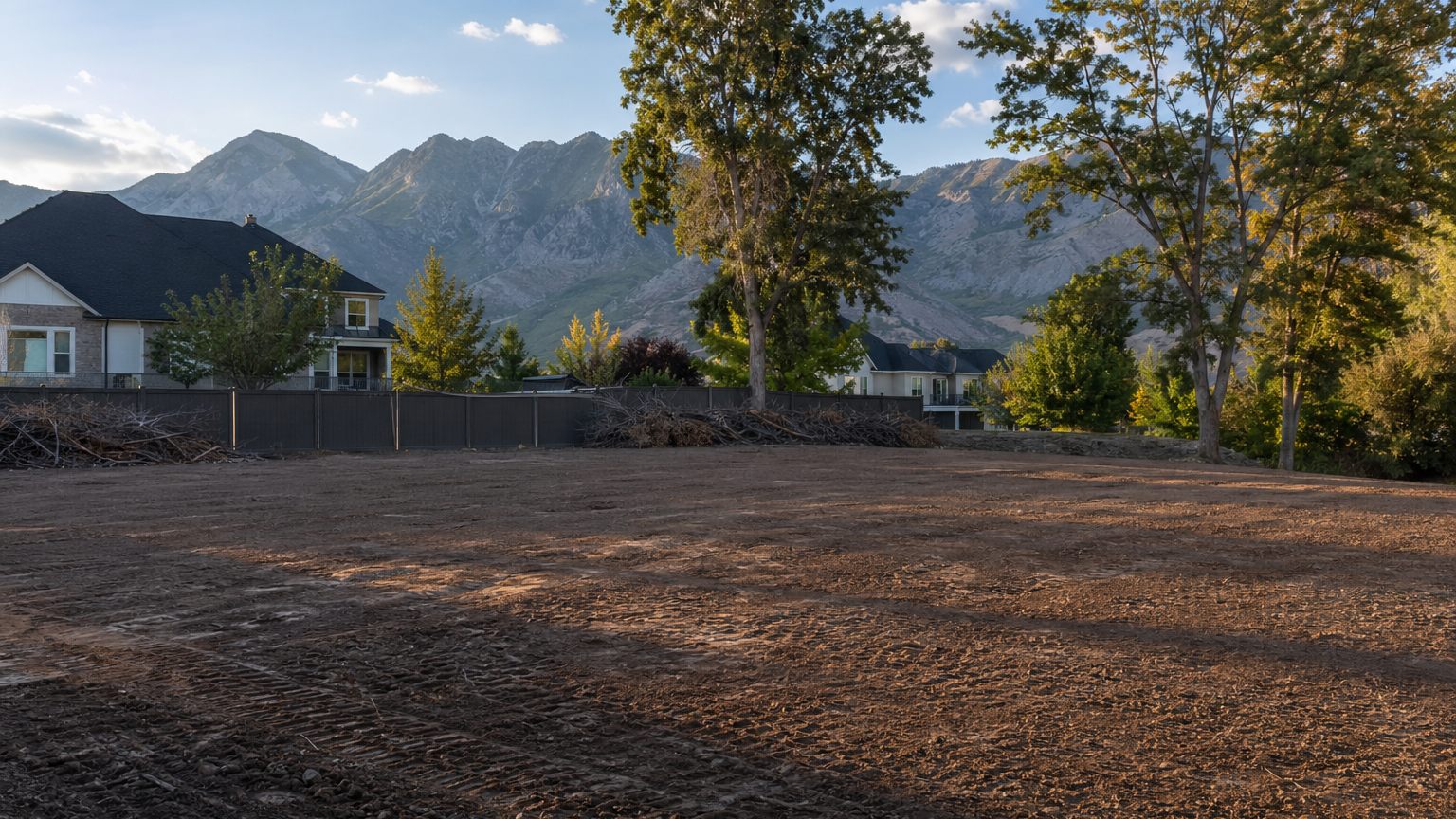 Freshly cleared and graded lot in Utah ready for landscaping construction